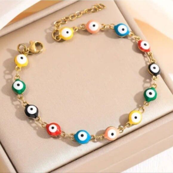 Unisex Bohemian Bracelet God Eye 14K Gold Plated Stainless Steel with Resin eye - Picture 5 of 5